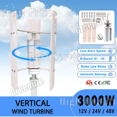3KW Vertical Axis Wind Turbine Generator Wind Power Energy 12/24/48V Controller