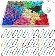 Yauhar 420Pcs Colorful Ball Chain Assorted Set, 14 Colors 2.4mm Metal Ball Bead Chain Connector Clasp Extension for Keychain Tags Jewelry Necklace Making Key Ring Ornament