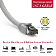 7'Ft Cat8 RJ45 Network LAN Ethernet S/FTP SSTP Patch Cable Copper 2GHz 40Gb