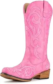 [IUV] Cowboy Boots For Women Mid Calf Cowgirl Boots Pointy Toe Western Boot