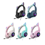 Luminous Plug-in Headsets for Cat Ears Shape for Online Class Games Learning Wor