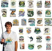 INCOK Fishing Iron on Transfer - 30 Sheets Funny DTF Transfers Ready to Press Creative Iron on Vinyl Design Decals for Clothing Fishing Lover T-Shirt Jackets Backpacks Bag Hat DIY Decoration