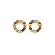 9ct Gold Multi Gemstone Open Stud Earrings in Multi-colour