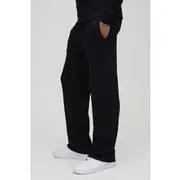 Mens Black Relaxed Fit Pintuck Split Hem Interlock Jogger