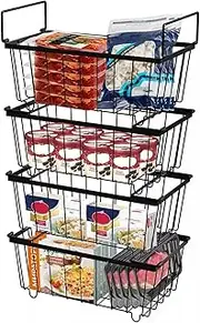 Chest Freezer Organizer,4 Pack Freezer Baskets For Chest Freezer,Stackable Metal Deep Freezer Basket,For Upright Freezers Sort Frozen Meats & Food With Better Space Utilization