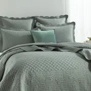 Renee Taylor Scallop Jacquard Coverlet w/ 2x Pillowcases Juniper
