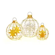 Costway 3Pcs Christmas Lantern Lights Hanging LED Lantern Ball Indoor Metal Frame Xmas Party Decoration