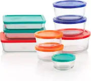 Pyrex Simply Store 9-Pack Mixed Sized Glass Food Storage Set, round & Rectangula