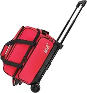 WOLT Double Roller 2 Ball Bowling Bag With Separate Shoe Compartment, Large Capacity, Accessory Pocket, Retractable Handle Extends to 40", Red