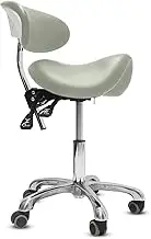 LIMKOMES Saddle Stool with Wheels,Rolling Stool with Back Support,Ergonomic Stool Saddle Stool for Hair Stylist for Dentist Salon Tattoo(Grey)