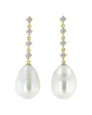 Zoe Chicco 14k Yellow Gold Linked Prong Diamond & Cultured Baroque Pearl Drop Earrings