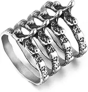 [HZMAN] Gothic Punk Spine Skeleton Ring Bone Stainless Steel Rings for Men Women Biker Jewelry Gift