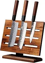 MITSUMOTO SAKARI Kitchen Magnetic Knife Block Holder, Japanese Acacia Wood Storage Knife Tool Holder, Enhanced Double-Sided Magnetic Strip Wooden Knife Holder