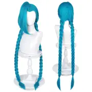 Long Blue Braided Wig for Jinx Cosplay Wig with Bangs Anime Game Hair Wig with Braids Pigtails for Women Girls Include Cap (43''-Blue)