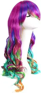 TOVINANNA Adjustable Length Wig Japanese Curly Wig Heat Resistant Cosplay Vibrant Rainbow No Damage