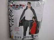NWT NEW Halloween Costume Black Taffeta Adult Cape 45" One Size Witch Vampire