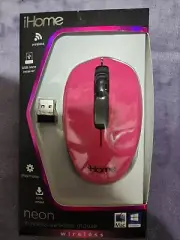 New! iHome Wireless Desktop Mouse Neon Pink Plug N Play USB Click Wheel Mac PC