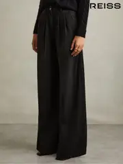 Reiss Black Raymond Petite Double Pleat Wide Leg Jeans (AA1970) | $280