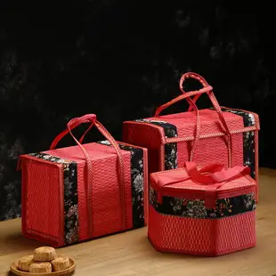 竹編折疊提籃粽子大閘蟹雞蛋竹籃水果月餅年貨竹包裝紅色禮品盒