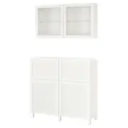 BESTÅ storage combination w doors/drawers, white/Hanviken/Stubbarp white clear glass, 120x42x213 cm