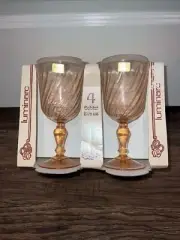 Luminarc Rosaline Pink Swirl Water Goblets Stemware 6 3/8" Set of 4 France NEW
