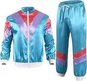 [Yruioon] Women Retro Disco Dance Costume Hippie Street Dance Sweatsuits Full Zip Jacket With Pants