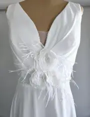 Wedding Dress Made In USA, off-white, chiffon, A-line, train, Size M-L