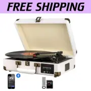 All-in-One Vintage Suitcase Turntable: Bluetooth, FM Radio & Vinyl Recording