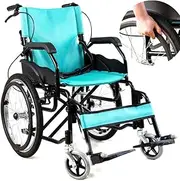Outdoor Comfortable Mobile Wheelchair Displacement Machines Folding Lightweight Self Propelled,Travel Attendant Wheel Chair Steel with Brakes and Removable Footrests Weight Only 12 KG,Reda (