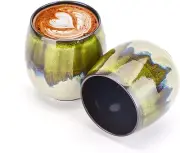 Ceramic Espresso Cups Set of 2 Kiln-Change Espresso Cup 3.52 Oz (2Pcs, Green)
