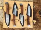Custom Handmade Damascus Steel Blade 4P Set Kitchen Set BBQ Knife Chef’s Knife