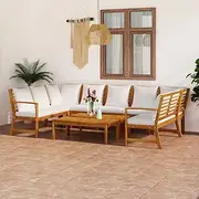 9 Piece Garden Lounge Set with Cushion Cream Solid Acacia Wood, Conversation Sets