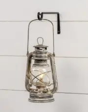 New Primitive Farmhouse Rustic CREAM GRAY LANTERN LAMP Battery Timer