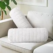 AELS Corduroy Striped Cylinder Pillows, 8" x 24" Decorative Bolster Pillows with Removable Washable Cover and Insert, Body Pillow for Couch and Bed, Living Room Bedroom Nursery Decor, White