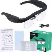 Headband Magnifier W/ 3 LED Lights & 5 Detachable Lenses 0.75X-4.0X, Hands Free