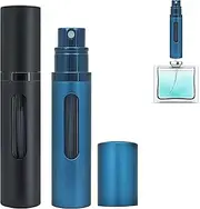 Mini Travel Perfume Atomiser Bottle - Qavhun 2-Pack 5ml Leakproof Travel Perfume Refillable Bottle with Pump, Portable Fragrance Atomizer for Women and Men (Black & Blue)