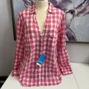 Columbia Women's Large NWT Pink White Check PFG Fishing Long Sleeve Button Up