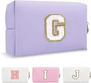 Personalized Makeup Bag Initial A-Z Preppy Patch Bag,Small PU Leather Travel Cosmetic Bag Pouch with Zipper,Purple Cute Toiletry Bag,Gift Ideal for Teen Girls Women Birthday Friend Mom,Latter G
