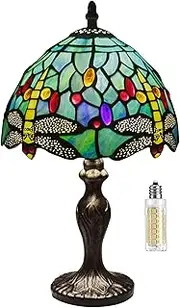 MIAOKE Green Tiffany Table Lamp Stained Glass Table Light, Handmade Desk Bedside Table Night Lamp, Antique Art Craft Gifts Lover Kid Living Room Bedroom Study Bookcase Desk Ligh