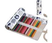 Canvas Stationery Handmade Roll Up Pencil Case for Artist Pencil Wrap Coloring Pencil Holder Cat Pattern