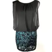 Aidan Mattox Women’s Dress Sz 2 Cocktail Chiffon Sheer Sequin Teal Black NWT