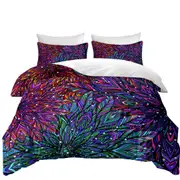Green Purple Artistic Feathers Design Quilt Cover
