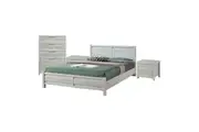 4 Pieces Bedroom Suite Natural Wood Like Mdf Structure Queen Size White Ash Colour Bedside Table & Tallboy Queen Bed Frames