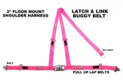 THREE POINT SEAT BELT RACE HARNESS 2" LATCH & LINK PULL UP LAP BELTS HOT PINK