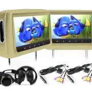 Elinz 2X10.1" HD Headrest Car DVD Player Monitor Pillow BEIGE
