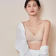 [ANRIO] Womens Bra Mulberry Silk Lining Seamless Underwear Soft Support Brassieres Stretch Comfy Everyday Cami Bras M L XL (Color : Beige, Size : L/Large)