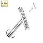 Piercing Labret Ear White Gold 14 Carat Screw Inner BAR Paved