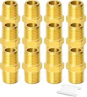 GORAGUCHI Male Solid Brass Pipe Fitting,Reducing Hex Nipple 1/4"x 1/4" NPT Thread Adapter (12PS)