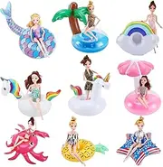 Inflatable Drink Floats & Cup Coasters with Air Pump - 9 Pack Swimming Pool Toys for 11.42 inch Tall Girl Dolls