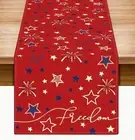 Table Runner 13x90in Woven Polyester Americana Patriotic Red Stars